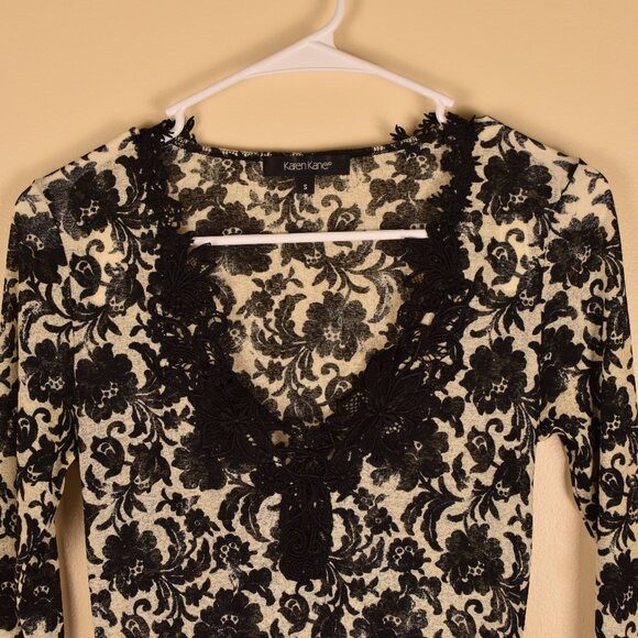 Karen Kane Lace Embroidered Floral Top Dark Romantic Date Night Whimsical Goth S - Picture 2 of 9